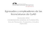 Egresados y empleadores de las licenciaturas de CyAD Noviembre 2012 COORDINACIÓN GENERAL DE PLANEACIÓN, Área de Planeación, Prospectiva y Estudios Especiales.