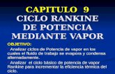 CAPITULO 9 CICLO RANKINE DE POTENCIA MEDIANTE VAPOR OBJETIVO:  Analizar ciclos de Potencia de vapor en los cuales el fluido de trabajo se evapora y condensa.