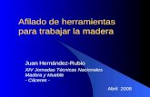 Afilado de herramientas para trabajar la madera Juan Hernández-Rubio XIV Jornadas Técnicas Nacionales Madera y Mueble - Cáceres - Abril 2008.