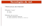 Tecnologías de red.  Estructura de Internet  Redes “core” SONET DWDM  Redes de acceso Redes cableadas: Ethernet Redes inalámbricas: IEEE 802.11, UMTS.