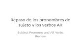 Repaso de los pronombres de sujeto y los verbos AR Subject Pronouns and AR Verbs Review.