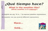 1 ¿Qué tiempo hace? What is the weather like? (What weather is it making?) In English we say “It is…” to express weather expressions. En español, we use.