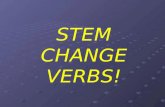 STEM CHANGE VERBS! Define these 5 verbs in SPANISH  To play  To return  To lose  To think  To sleep JUGARVOLVERPERDERPENSARDORMIR(UE)(UE)(IE)(IE)(UE)