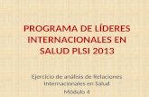 PROGRAMA DE LÍDERES INTERNACIONALES EN SALUD PLSI 2013 Ejercicio de análisis de Relaciones Internacionales en Salud Módulo 4.