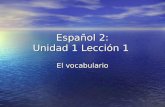 Español 2: Unidad 1 Lección 1 El vocabulario. la agencia de viajes la agencia de viajes travel agency travel agency el (la) agente de viajes el (la) agente.