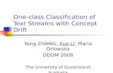 One-class Classification of Text Streams with Concept Drift