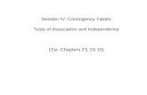 Session IV: Contingency Tables Tests of Association and Independence (Zar, Chapters 23, 24.10)