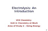 Electrolysis: An Introduction VCE Chemistry  Unit 4: Chemistry at Work