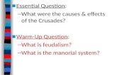 Essential Question : What were the causes & effects  of the Crusades? Warm-Up Question :