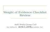 Weight of Evidence Checklist Review AoH Work Group Call June 7, 2006