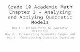 Grade 10 Academic Math Chapter 3 – Analyzing and Applying Quadratic Models