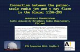 Connection between the parsec-scale radio jet and  γ -ray flare in the blazar 1156+295
