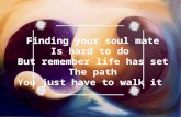Finding your soul mate Is hard to do  But remember life has set The path You just have to walk it