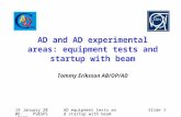 AD and AD experimental areas: equipment tests and startup with beam Tommy Eriksson AB/OP/AD