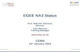 EGEE NA3 Status Prof. Malcolm Atkinson Director John Murison Training Manager nesc.ac.uk CERN