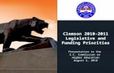 Clemson 2010-2011 Legislative and Funding Priorities Presentation to the  S.C. Commission on