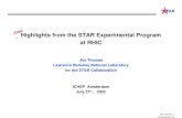 Highlights from the STAR Experimental Program at RHIC Jim Thomas