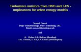 Turbulence statistics from DNS and LES - implications for urban canopy models