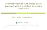 Thermodynamics in the fixed scale approach with the shifted boundary conditions
