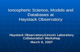 Ionospheric Science, Models and Databases at Haystack Observatory