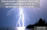 Electrostatic actuators: from the GEO experience to the 2 nd  generation requirements