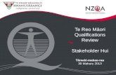 Te Reo Māori Qualifications Review Stakeholder Hui Tāmaki-makau-rau 30 Mahuru 2013