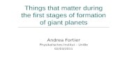 Things that matter during the first stages of formation of giant planets