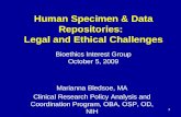 Human Specimen & Data Repositories:   Legal and Ethical Challenges
