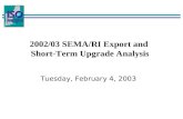 2002/03 SEMA/RI Export and  Short-Term Upgrade Analysis