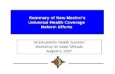 Summary of New Mexico’s  Universal Health Coverage  Reform Efforts