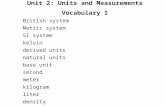 Unit 2: Units and Measurements Vocabulary 1 British system Metric system SI system kelvin