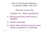 PHY 113 A General Physics I 9-9:50 AM  MWF  Olin 101 Plan for Lecture 20: