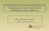 Presentation to Select Committee on Cooperative Governance and Traditional Affairs (NCOP)