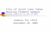 City of South Lake Tahoe Housing Element Update Deemed Compliant by HCD 12-2003