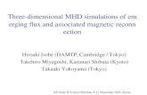 Three-dimensional MHD simulations of  emerging flux and associated magnetic reconnection