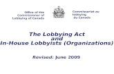 The Lobbying Act and In-House Lobbyists (Organizations) Revised:  June 2009
