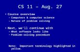 CS 11 – Aug. 27