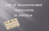 List of recommended restaurants  in Herzliya