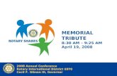 MEMORIAL TRIBUTE 8:30 AM – 9:25 AM April 19, 2008