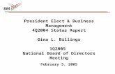 President Elect & Business Management 4Q2004 Status Report Gina L. Billings 1Q2005