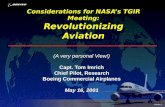 Considerations for NASA’s TGIR Meeting: Revolutionizing Aviation