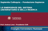 Sapientia Colloquia – Fondazione Sapienza LE EMERGENZE DEL SISTEMA UNIVERSITARIO E DELLA RICERCA