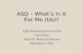 ASQ – What’s In It For Me (Us)?