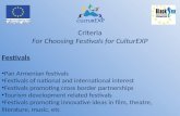 Criteria For Choosing Festivals for  CulturEXP Festivals Pan Armenian festivals