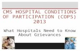 CMS HOSPITAL CONDITIONS OF PARTICIPATION (COPS) 2013 What Hospitals Need to Know About Grievances