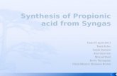 Synthesis of  Propionic  acid from  Syngas