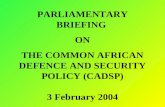PARLIAMENTARY BRIEFING  ON THE COMMON AFRICAN DEFENCE AND SECURITY POLICY (CADSP) 3 February 2004