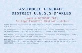 ASSEMBLEE GENERALE DISTRICT U.N.S.S D’ARLES Jeudi 4 OCTOBRE 2011  Collège Frédéric Mistral – Arles