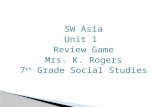 SW Asia Unit 1  Review Game Mrs. K. Rogers 7 th  Grade Social Studies