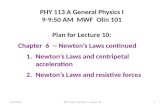 PHY 113 A General Physics I 9-9:50 AM  MWF  Olin 101 Plan for Lecture 10: